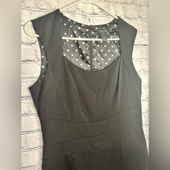 White House Black Market Dress 8 Petite Black Sleeveless Peplum Midi Sheath Dots - Picture 4 of 9